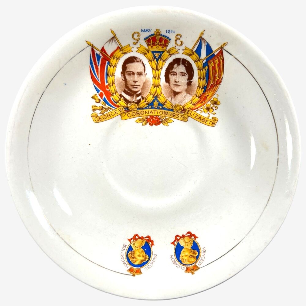 1937 King George VI Queen Elizabeth Coronation Saucer 2 Princess